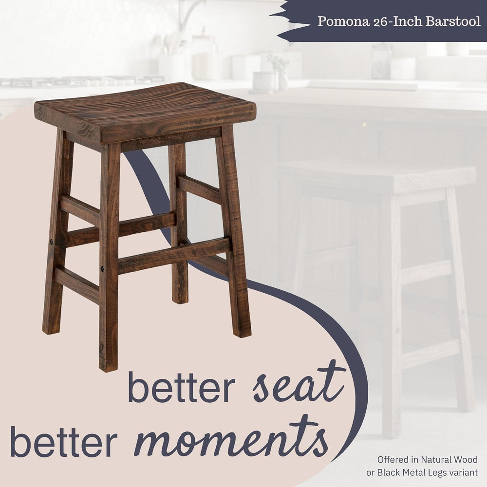 Alaterre Pomona Solid Wood Dining Bar Stool, Rustic Brown, 26 Inch