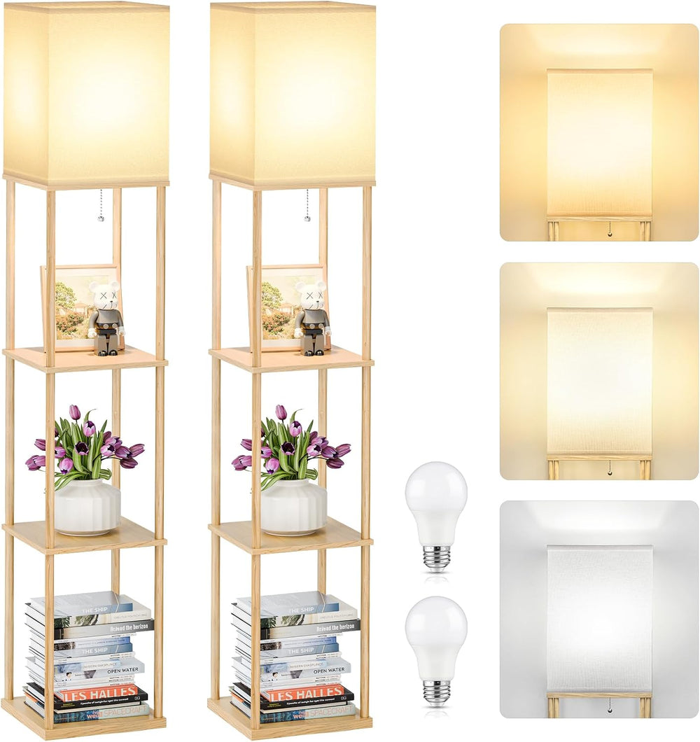 Coucrek 2-Pack Floor Lamp with Shelves, 3-Tier Standing Shelf Lamp