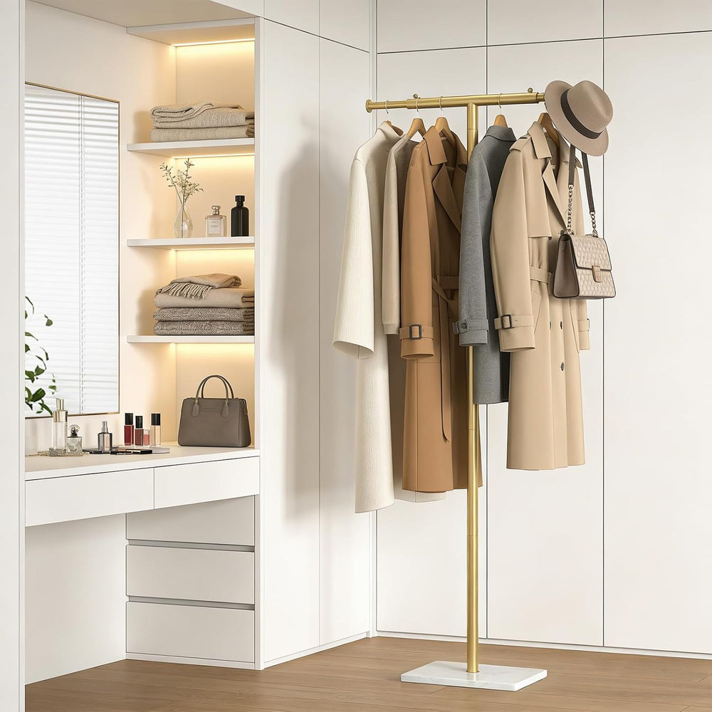 Width Adjustable T-shaped Coat Rack Freestanding, Modern Coat Rack, Gold