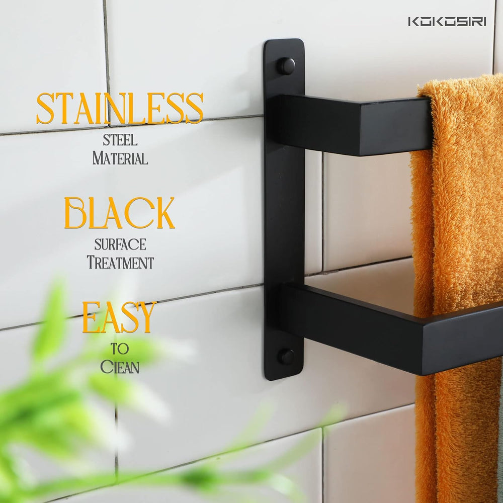 KOKOSIRI Towel Bars Black Bath Towel Holders 20 Inches Bathroom 2-Tiers Ladde...