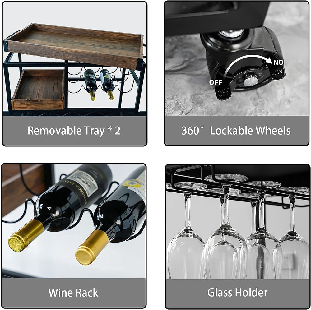Bar Cart Industrial Mobile Kitchen Serving Carts for Home 3 Tier Storage Trol...
