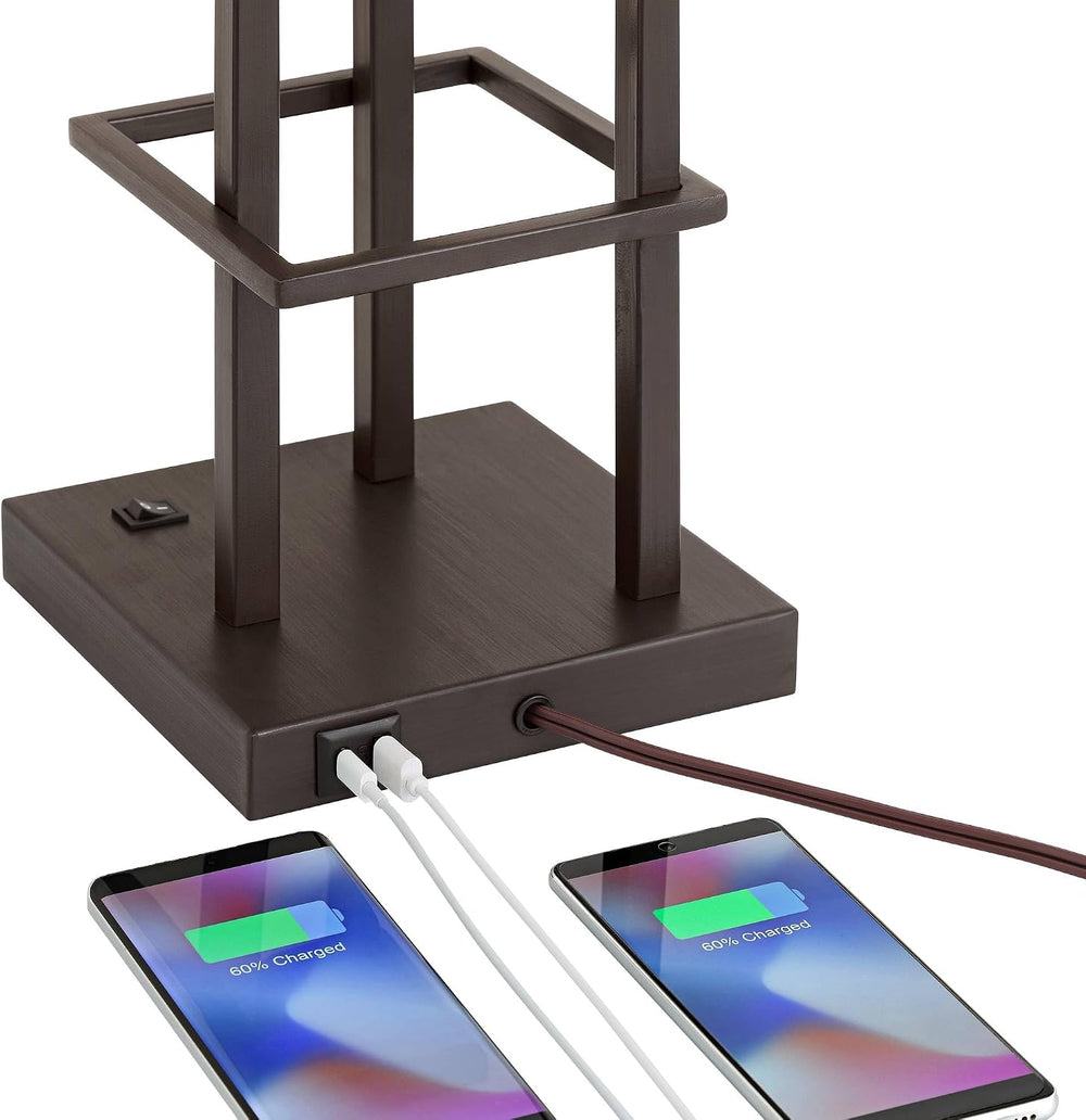 29 1/2" Tall Table Lamp USB 3-Light Bronze Brown Accent Modern Glass