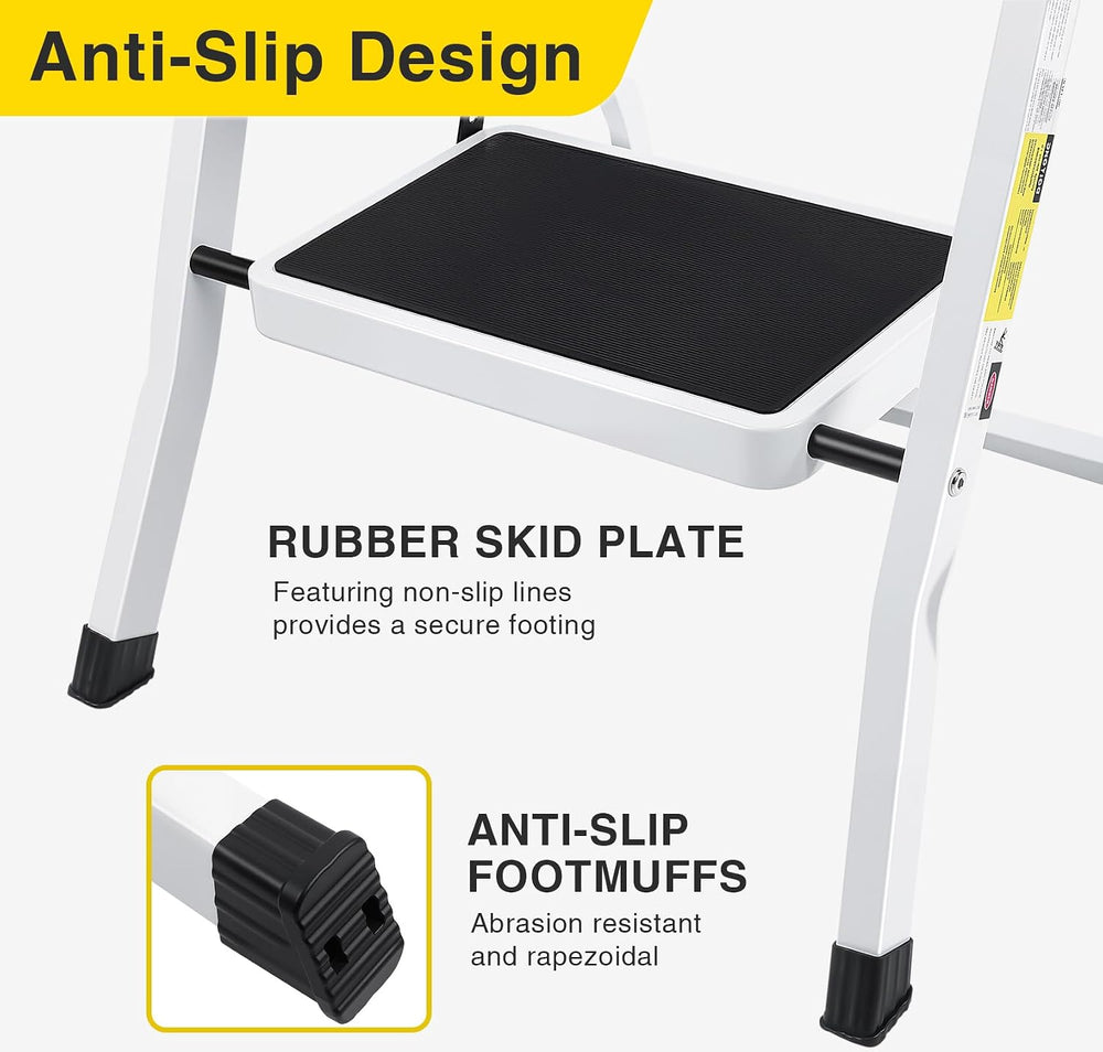 2 Step Stool, Folding Step Stool - Capacity with Wide Anti-Slip Pedal