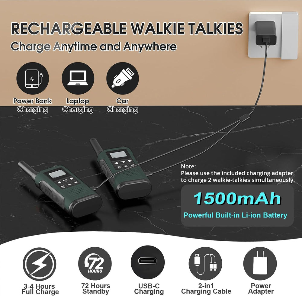 Walkie Talkies for Adults Rechargeable-2 Pack (Khaki & Dark Green)