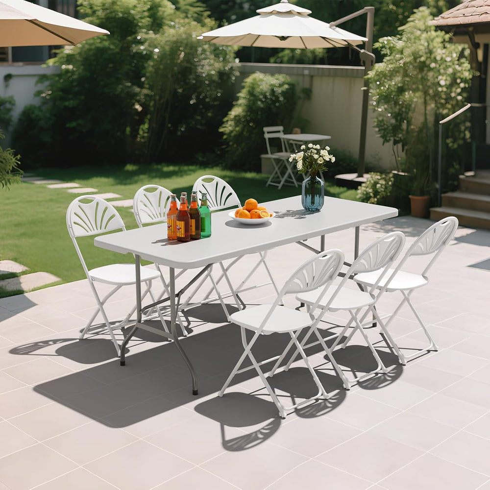 6ft Plastic Folding Table with Portable Carry Handle, White