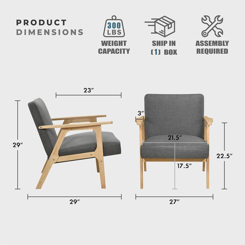 Lexicon Mid Century Modern Accent Chair,Natural Solid Wood Frame,Dark Gray
