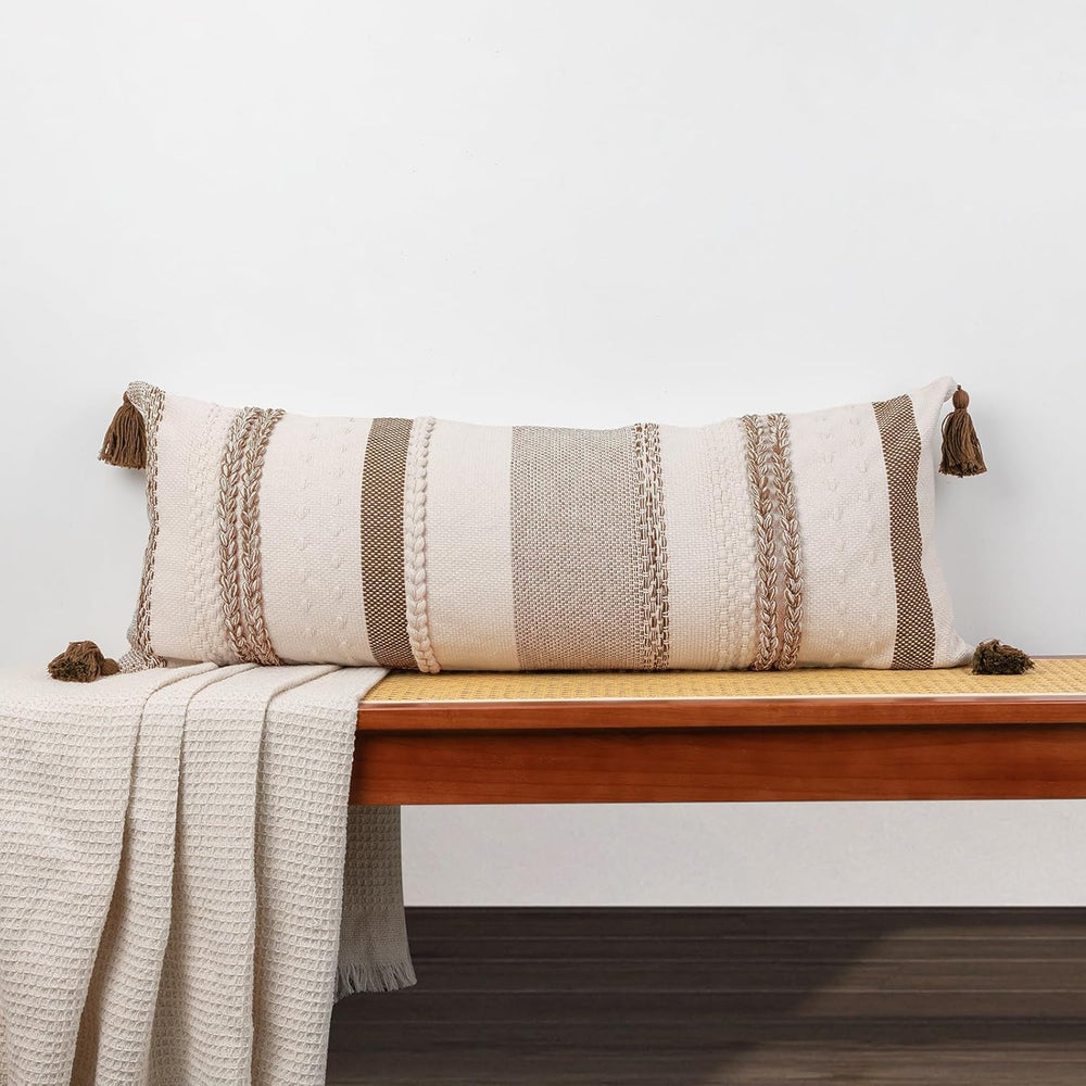 JoraLion Boho Accent Lumbar Pillow Cover 14x36 inch Brown
