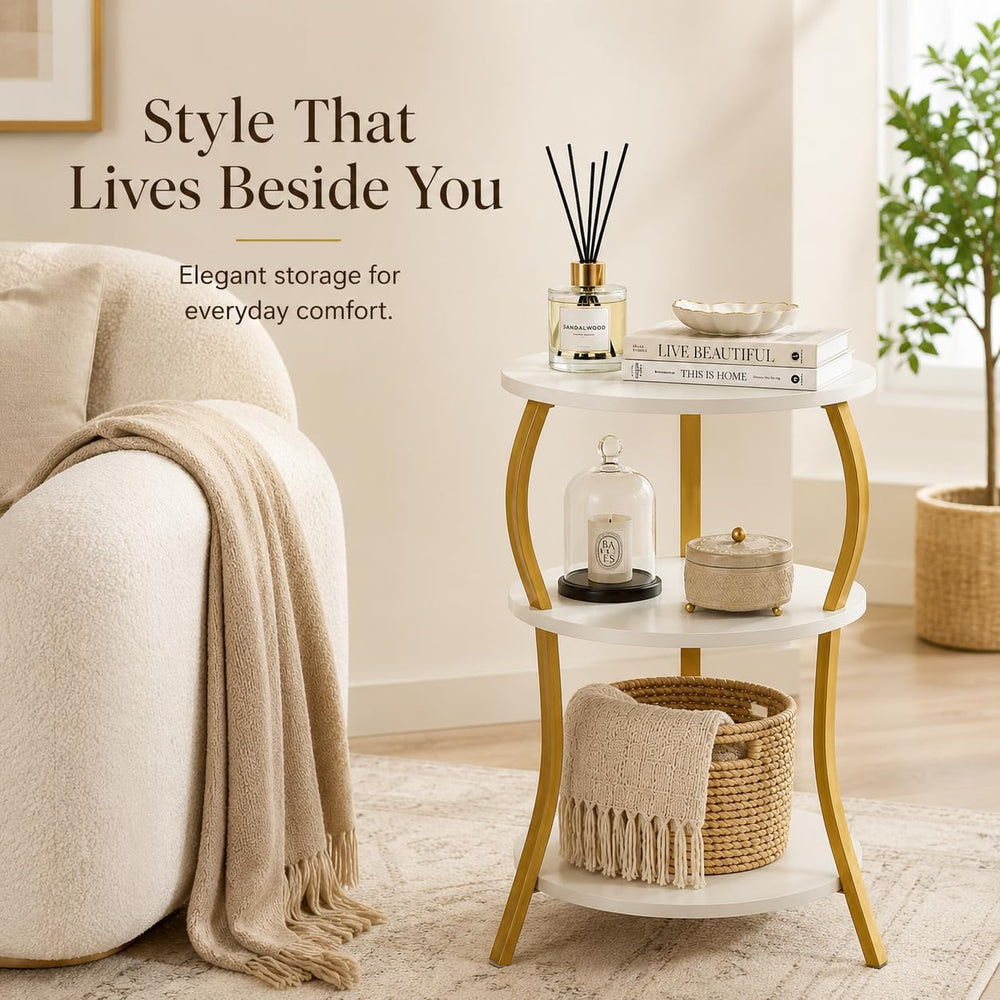 Vintage Small Round Side Table,3-Tier Slim Waist End Table for Small Spaces
