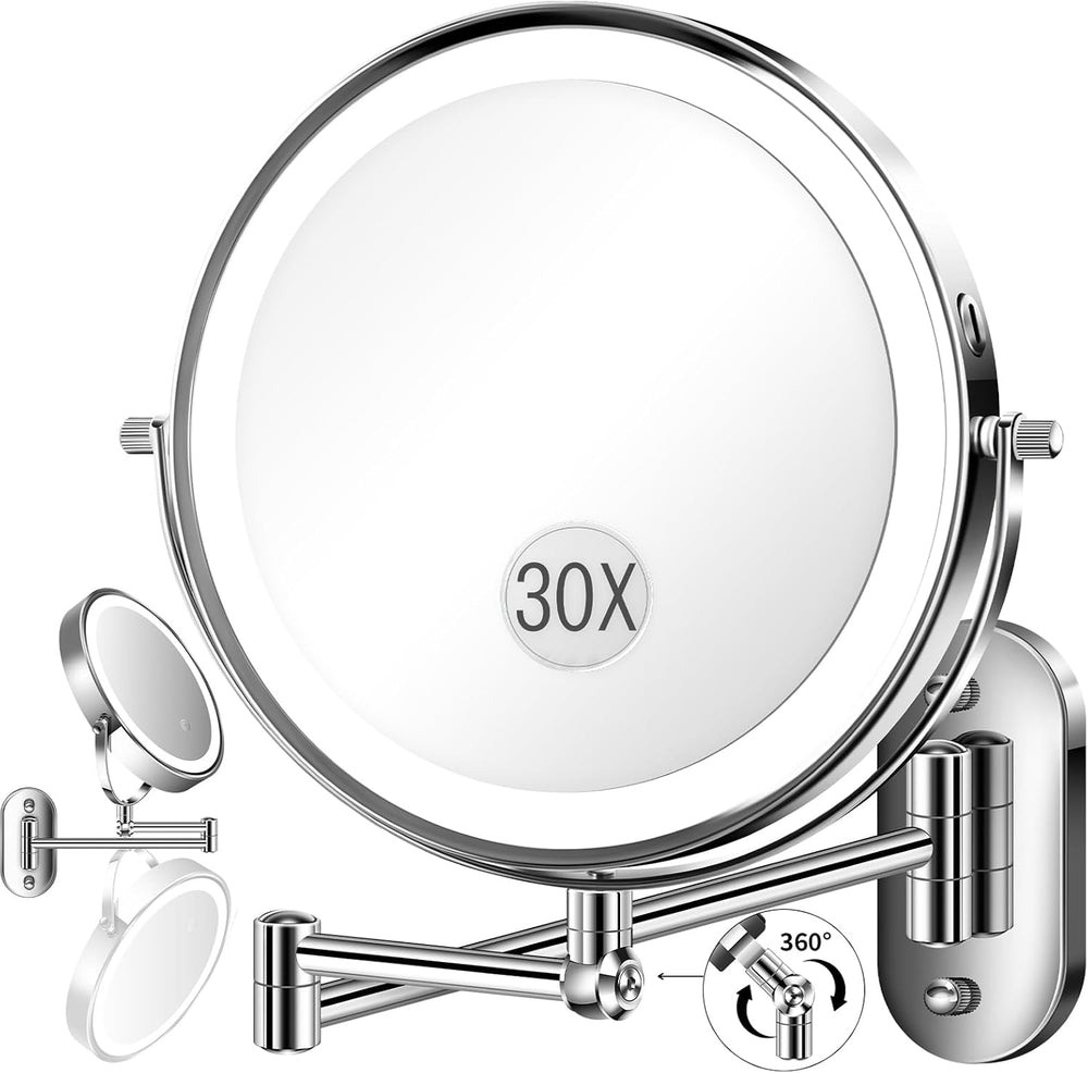 9'' 30X/1X Wall Mounted Height Adjustable Lighted Magnifying Makeup M...