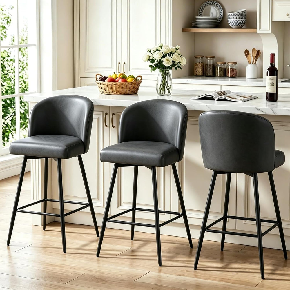 Counter Height Bar Stools Set of 3, 360° Swivel Upholstered Barstools with Ba...