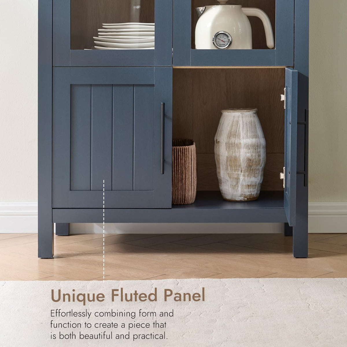 71" tall arched display cabinet with glass doors on a desk or shelf