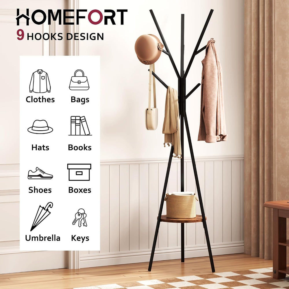 HOME BI Coat Rack Frestanding,Coat Hanger Stand with Shelves,9 Hooks