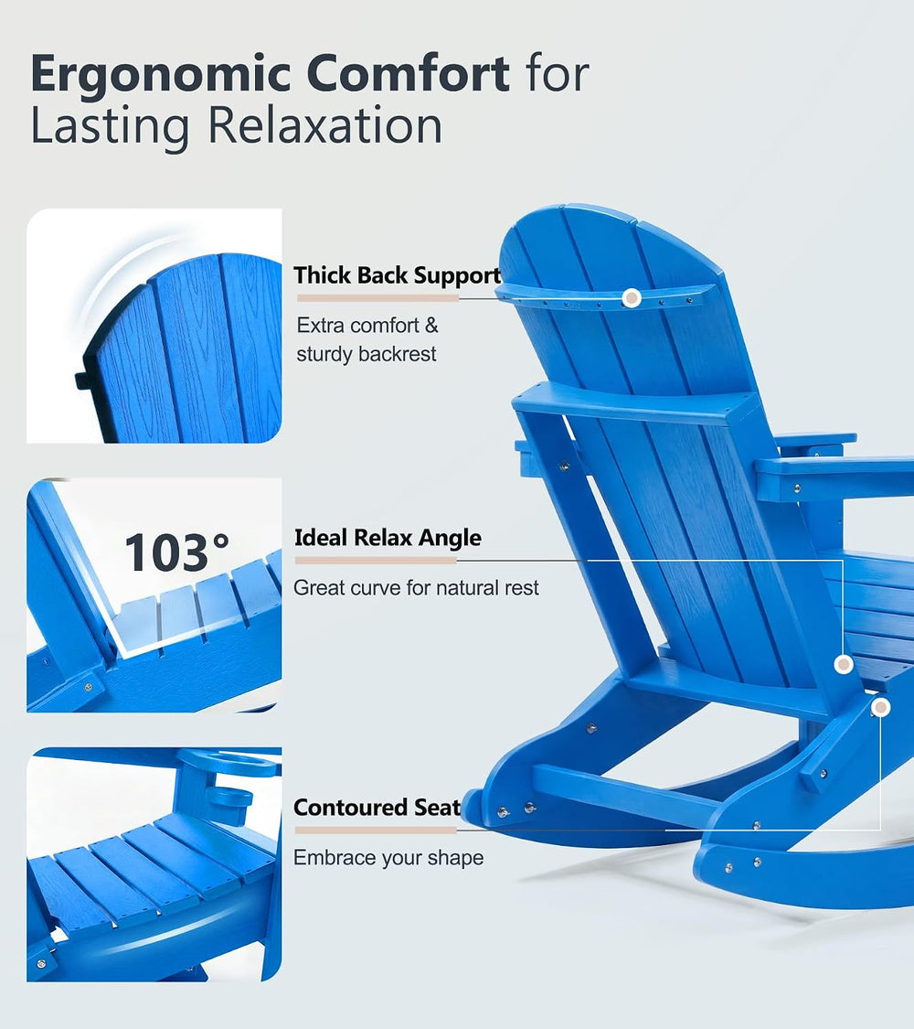 PASAMIC Adirondack Rocking Chairs Set of 2, Foldable All-Weather HDPE Patio R...