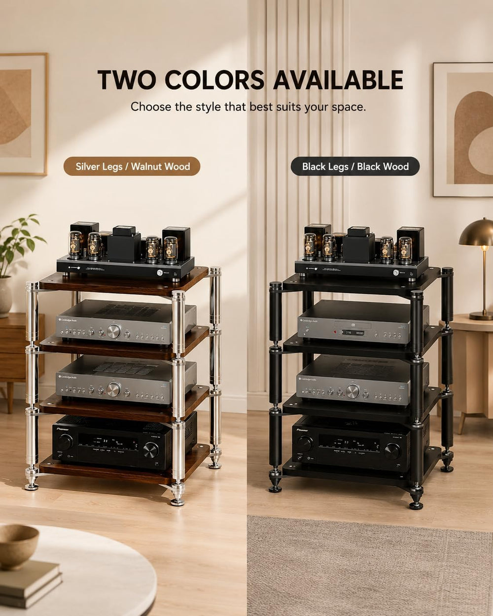 3-Tier HiFi Audio Rack, Audio Component Stand Black Walnut