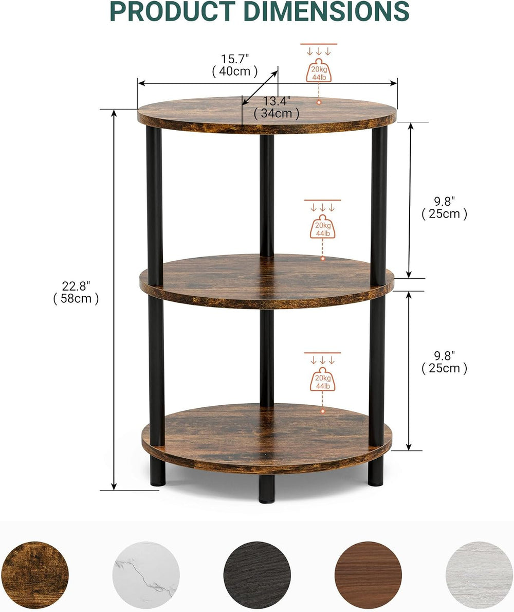 Small Round Side Table - 3-Tier Oval Accent Table for Small Spaces, Rustic Wo...