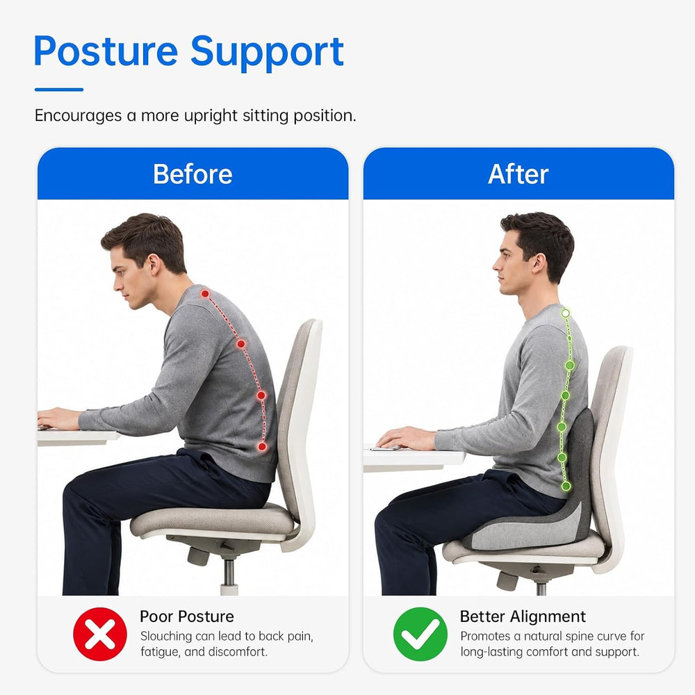Memory Foam Seat Cushion with Lumbar Support for Office Chair and Car