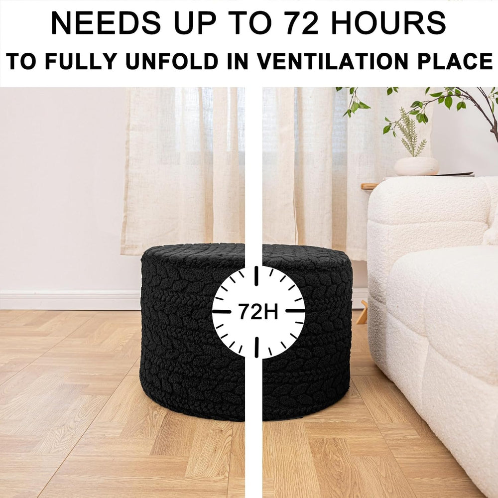 Poofieotto Round Pouf Ottoman 20x14In Ottoman Footrest for Couch Sofa Black