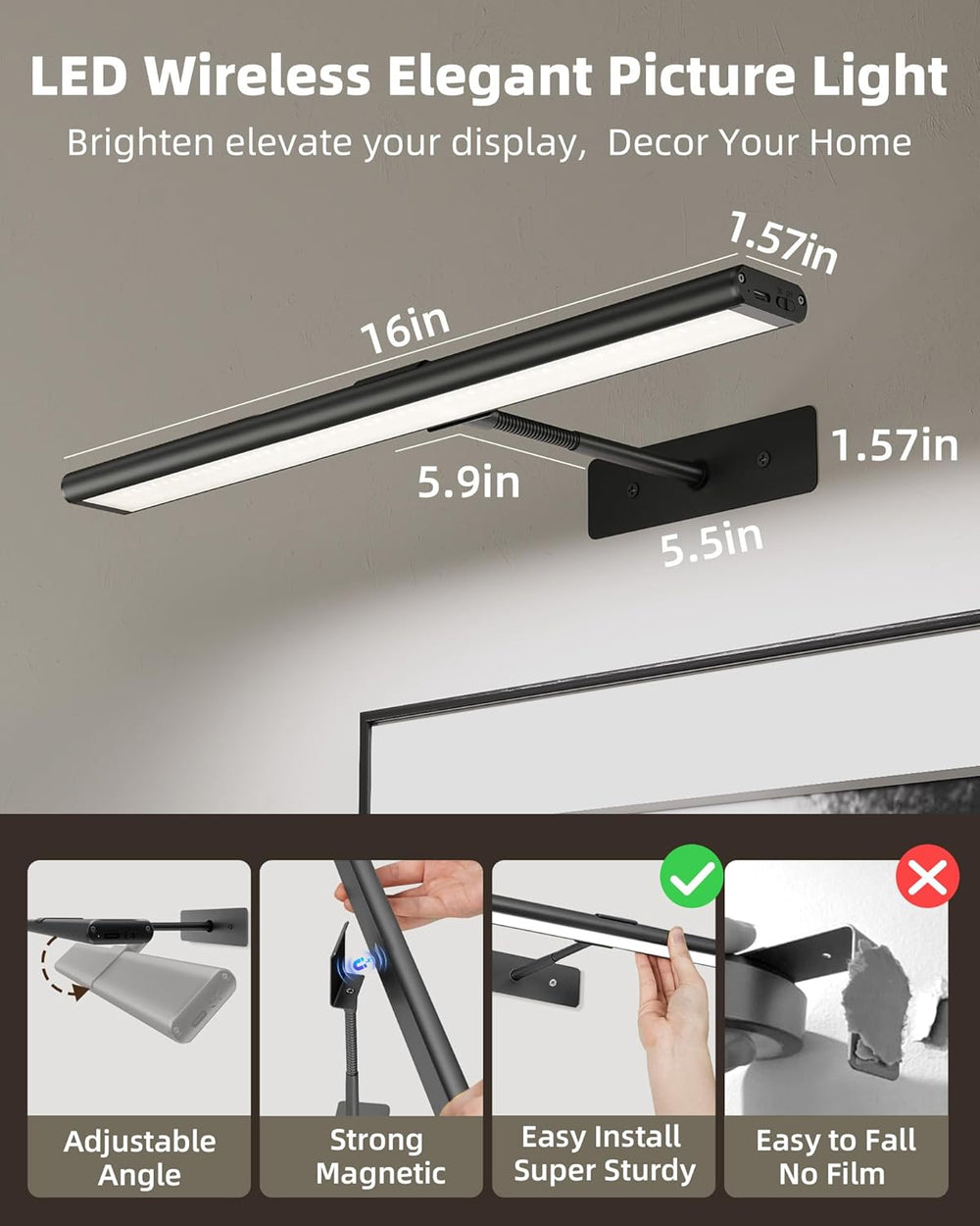 EZVALO 4-Pack Picture Lights for wall, 16'' Rechargeable Art Lights (...
