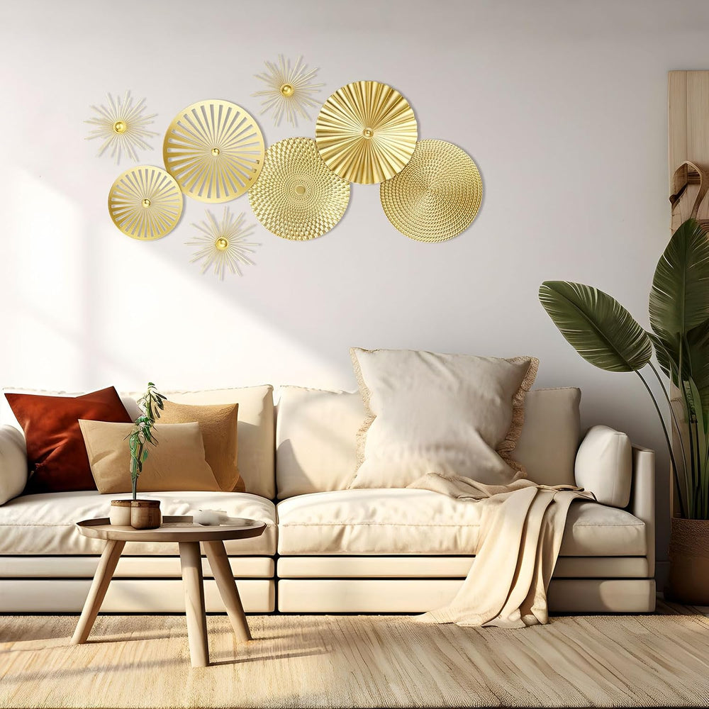 Gold 8 Pcs Wall Decor Round Modern Metal Plate Art