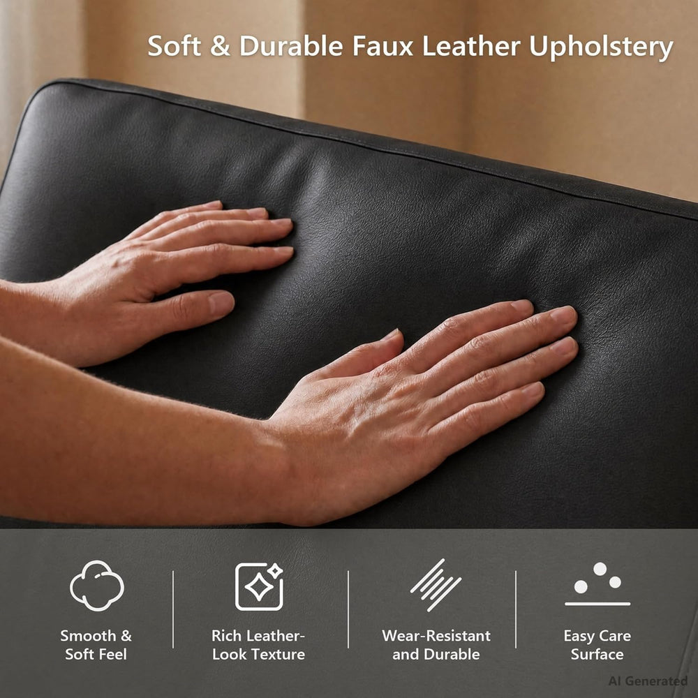STHOUYN Black Comfy Accent Chair, Faux Leather Living Room Chair