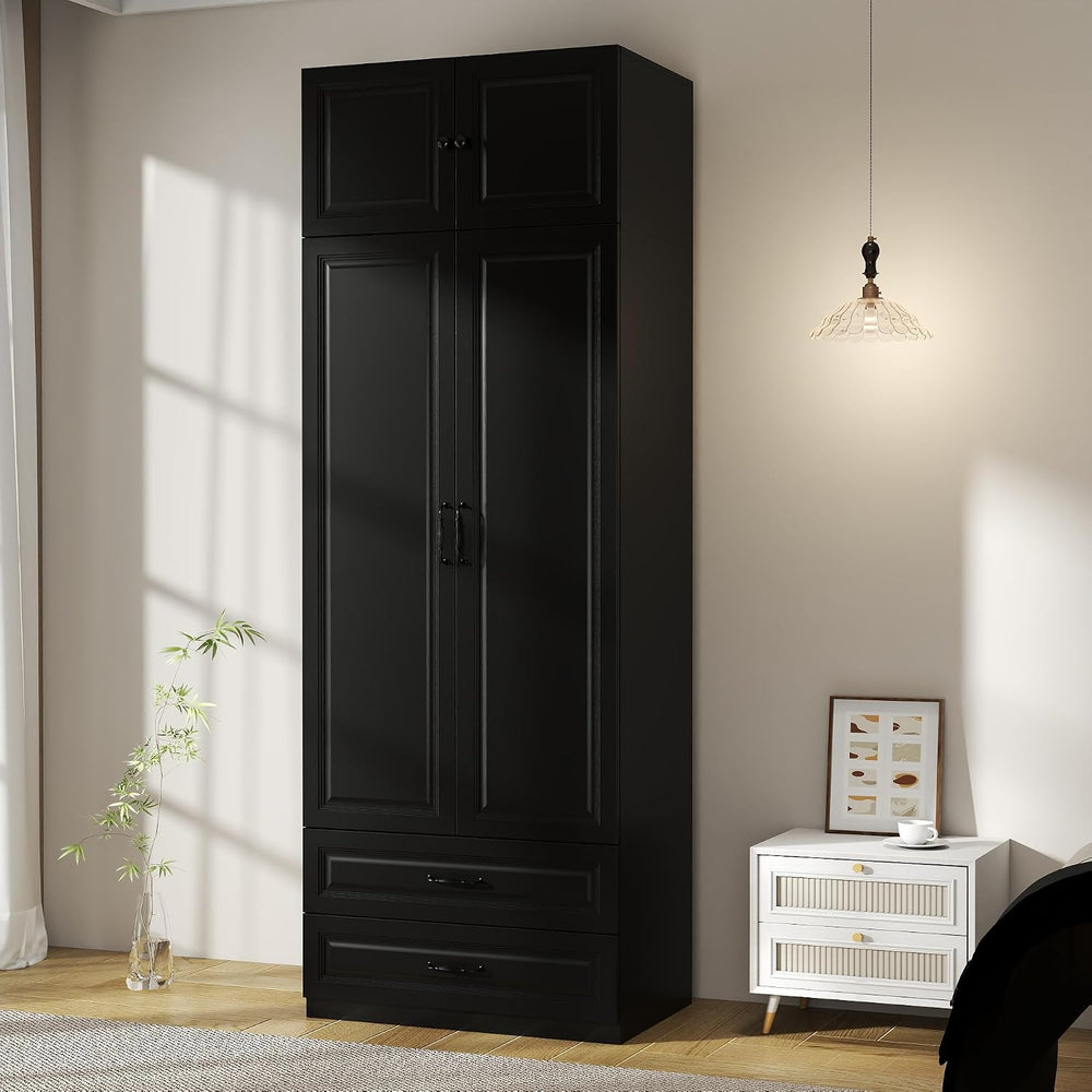 Black Armoire Wardrobe Closet with 2 Drawers, 88" Tall x 32" Wide