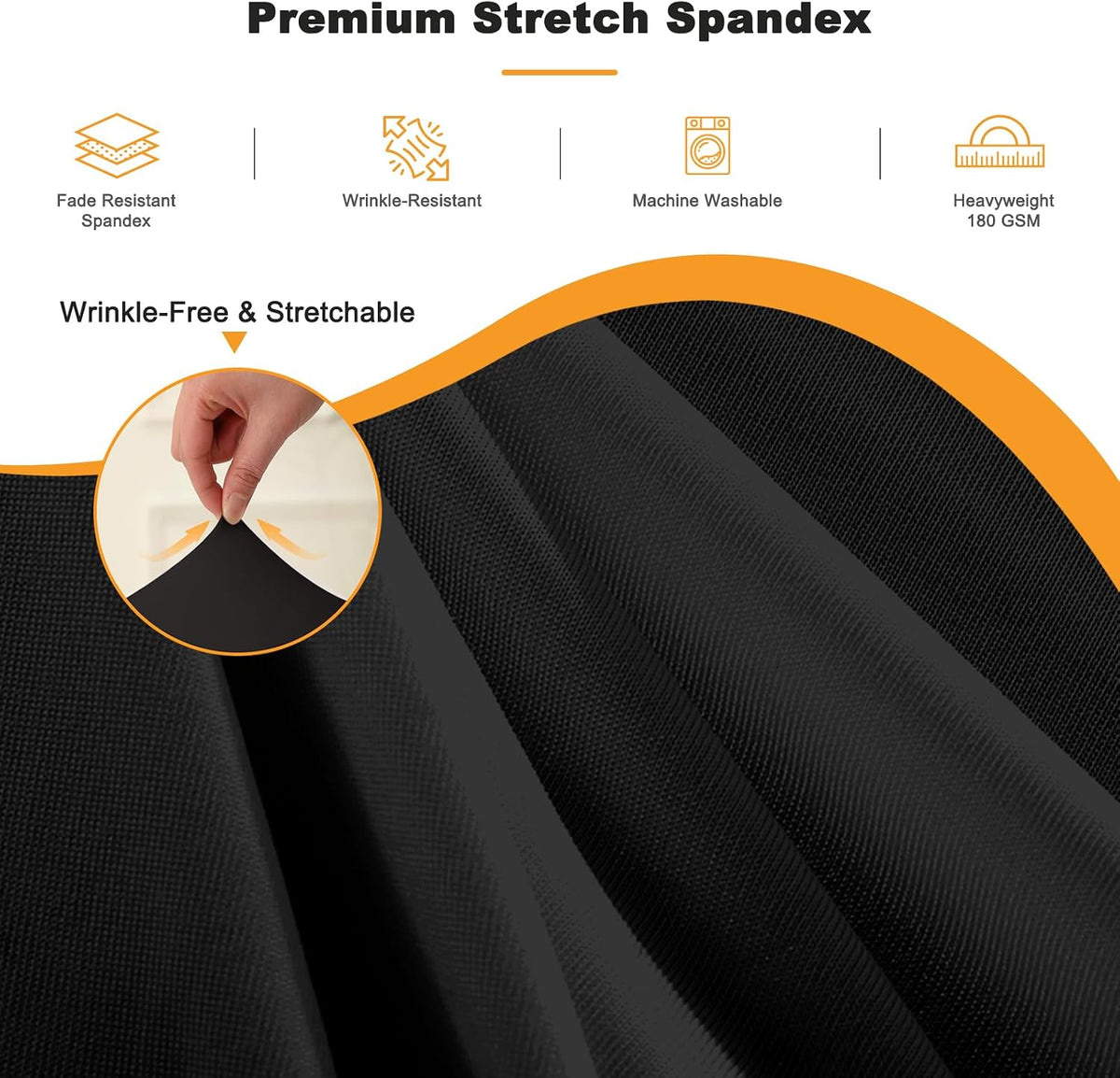 4 Pack 132 Inch Black Round Tablecloth, Fitted Tablecloths for 6FT Round Tables, Spandex Table Cover with Table Skirt for Wedding Photography Party Professional Events Halloween Decoration Indoor