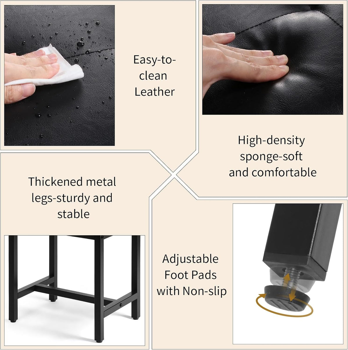 Saddle Seat Vanity Stool, Makeup Stool Chair with Metal Leg, U-Shaped Faux Leather Ottoman Foot Rest, Small Square Chairs Under Desk for Vanity, Living Room, Bedroom, Modern Makeup Bench Black