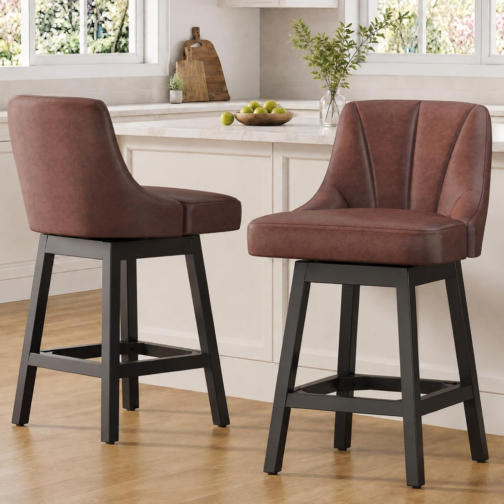 YaFiti 26" Swivel Bar Stools Set of 2 with Back & Wood Legs, Leather...