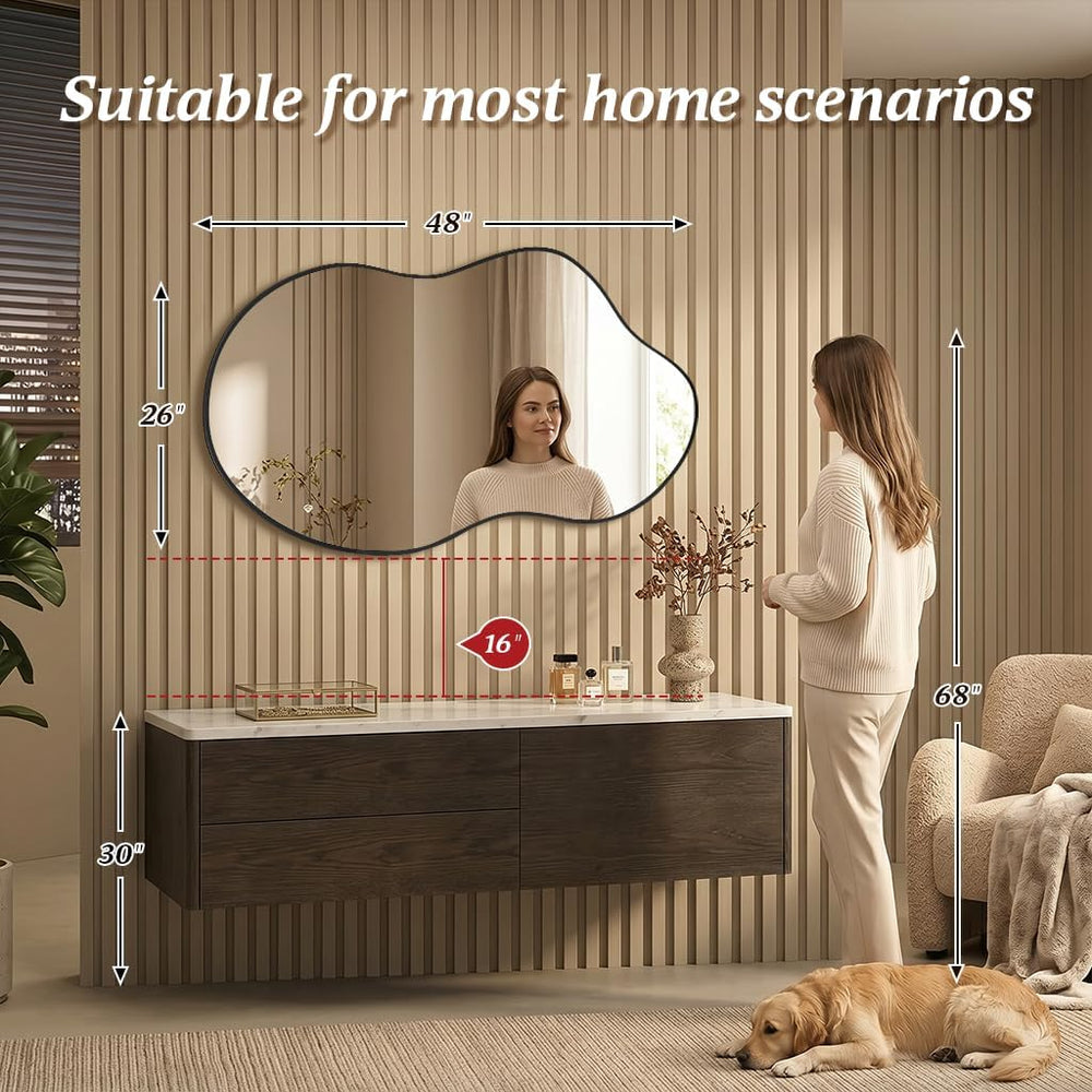 Irregular Asymmetrical Wall Mirror 26x48 Inches Decorative Tempered Glass