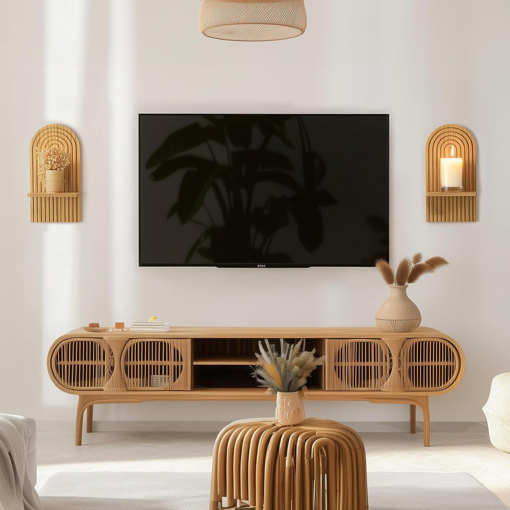 Boho Wall Decor Set of Two: Wood Wall Candle Holder