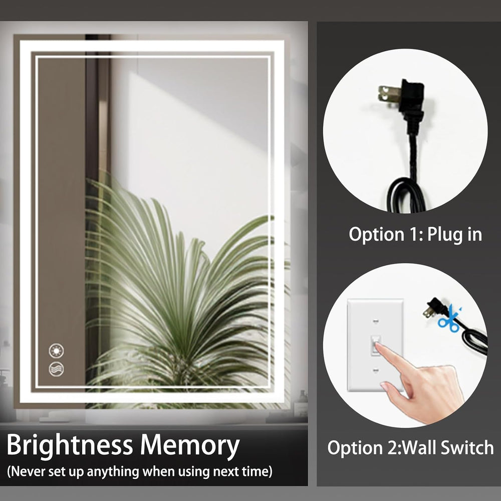 COLMERD 24 x 36'' LED Mirror for Bathroom, 3 Colors Dimmable, Anti-Fog