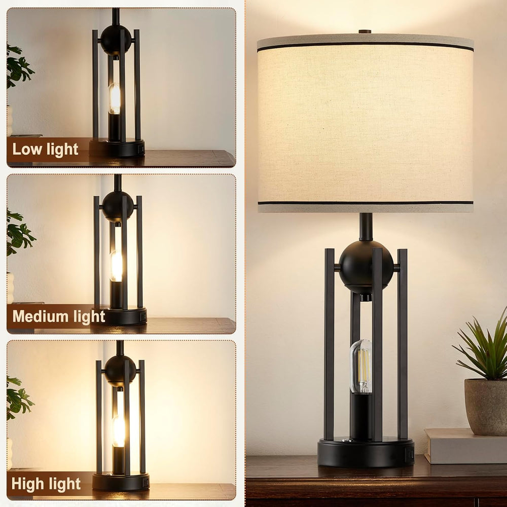 Upgraded Dual-Light Table Lamp Set of 2, USB C+A Ports-Black 25''