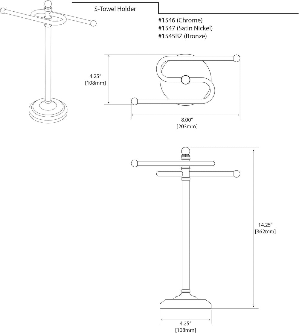 Gatco 1546 Counter Top S Style Towel Holder, Chrome