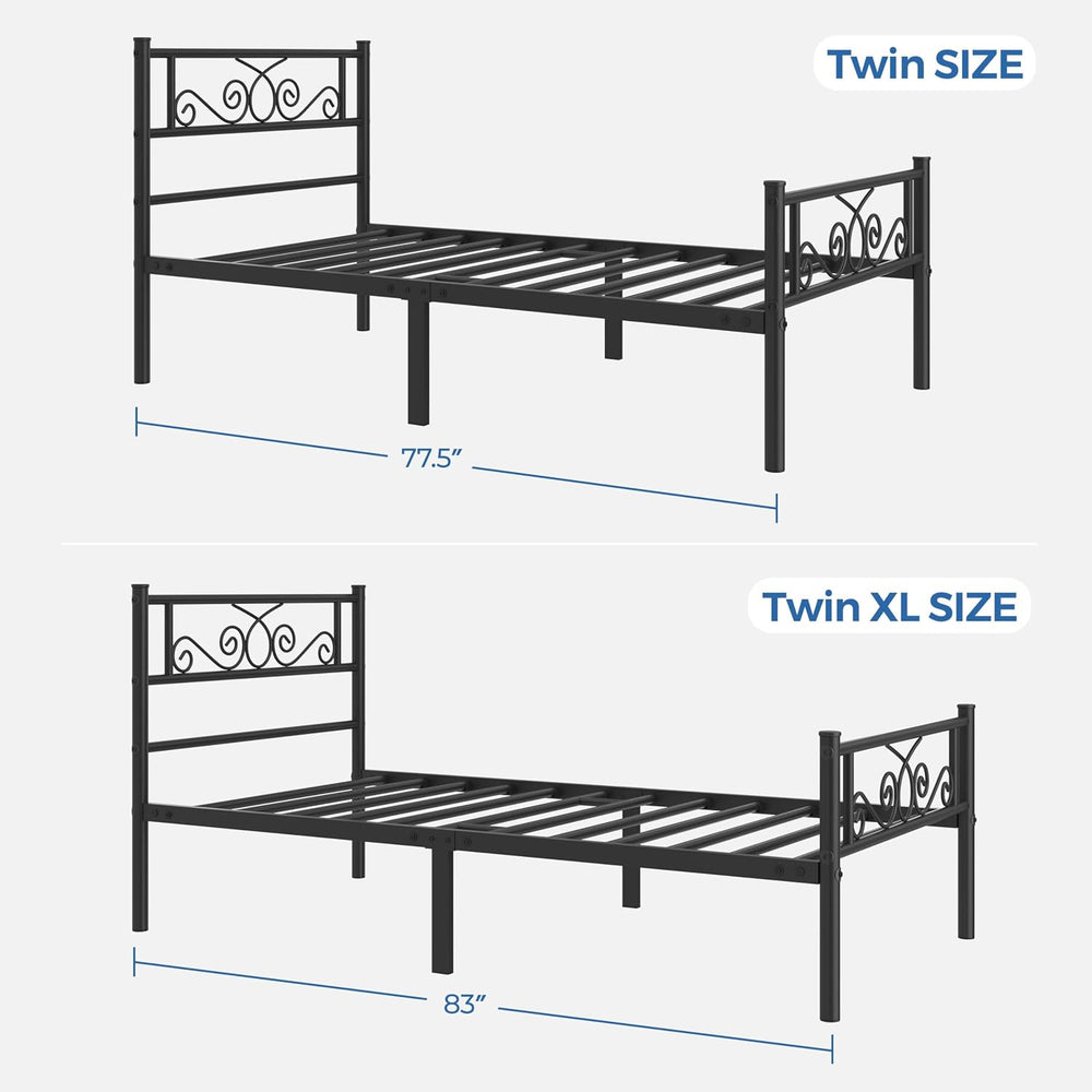 Yaheetech Twin XL Metal Bed Frame with Scroll Headboard and Footboard Black