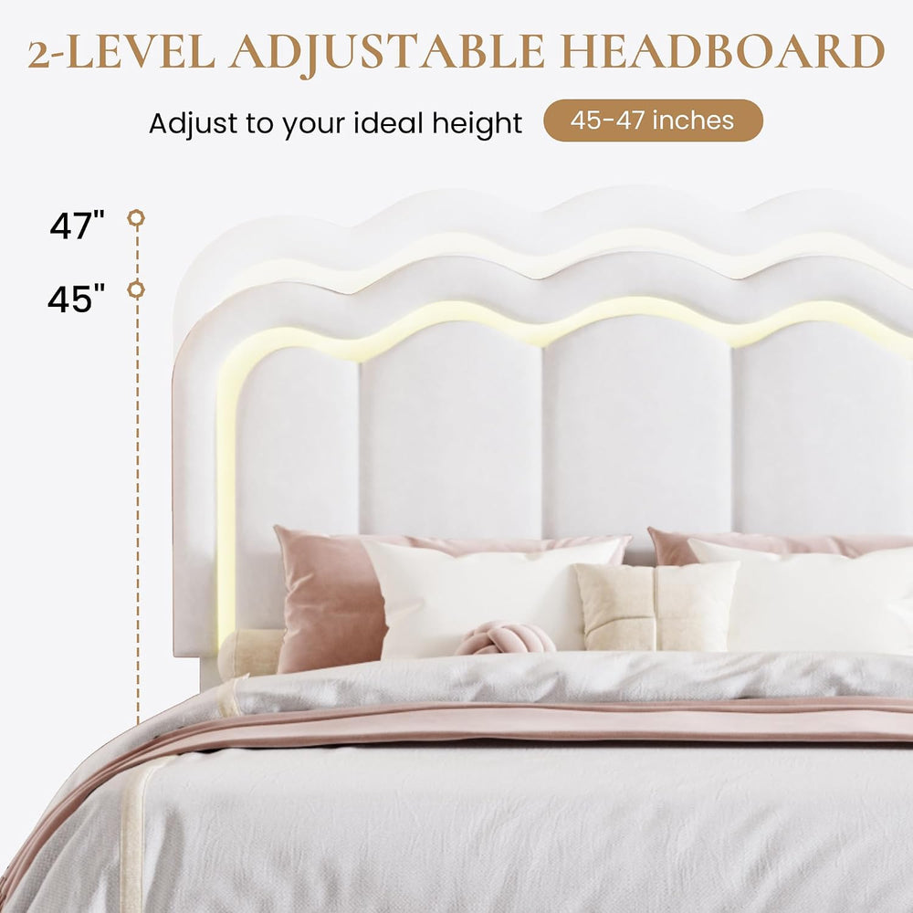 SHA CERLIN Full Size Bed Frame with LED Lights and Storage Drawer, White