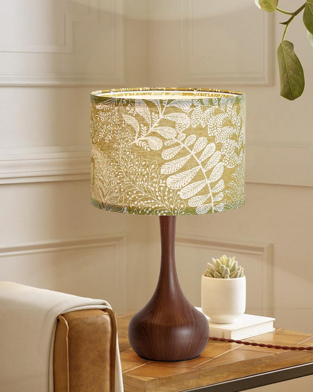 17" Small Green Shade Red Brown Table Lamp Set of 2 for Bedroom Living Room