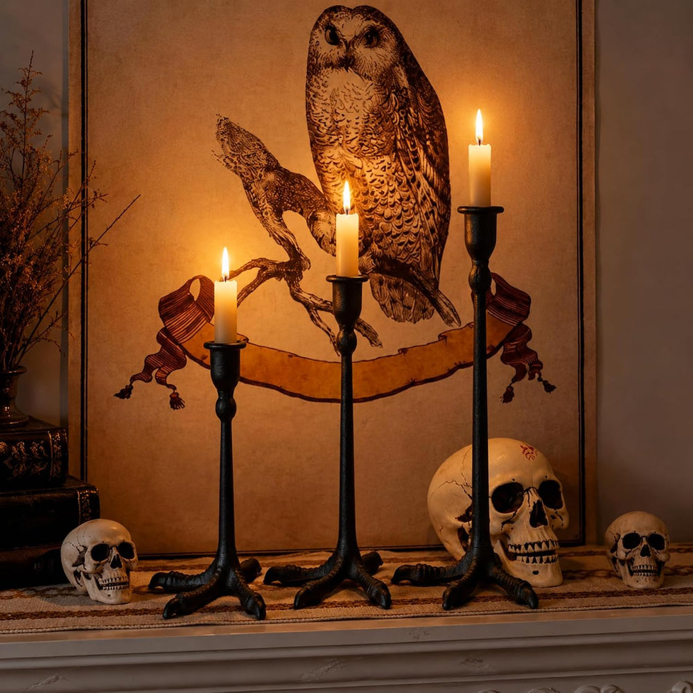 3 Set Claw Foot Candlestick Holders, Halloween Decor, Gothic, Black