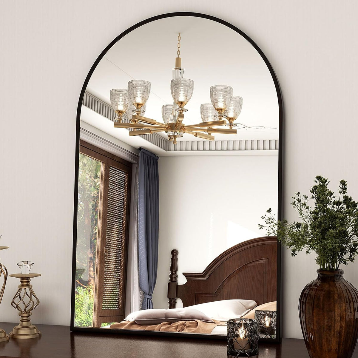 XRAMFY 24"x36" Black Arched Bathroom Mirror - Wall Mirror for Bedroom