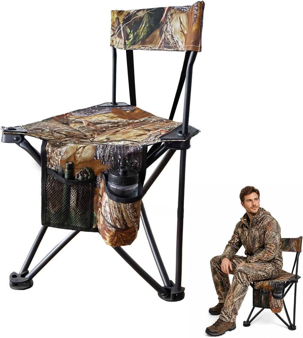 FUNHORUN Portable Folding Hunting Chair with Backrest & Storage Pocket