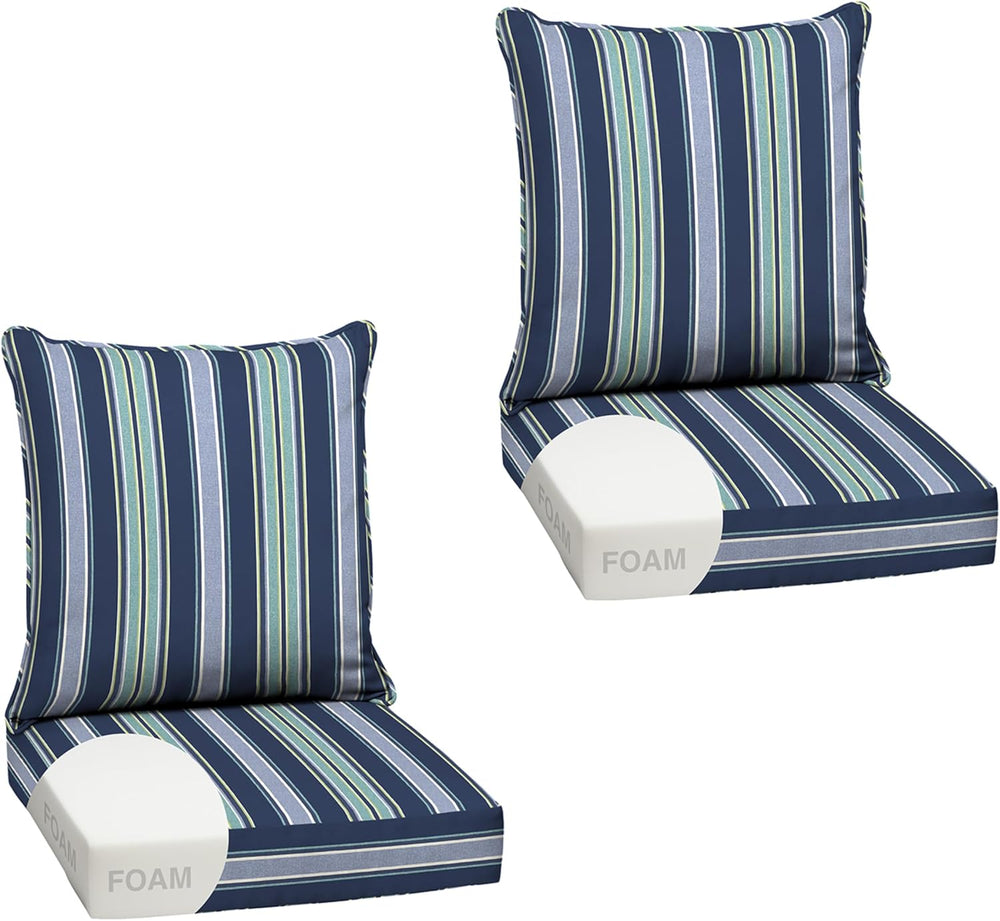 Arden Outdoor Deep Seat Cushion Set, Foam, 2-Pack, 24x24, Blue Stripe