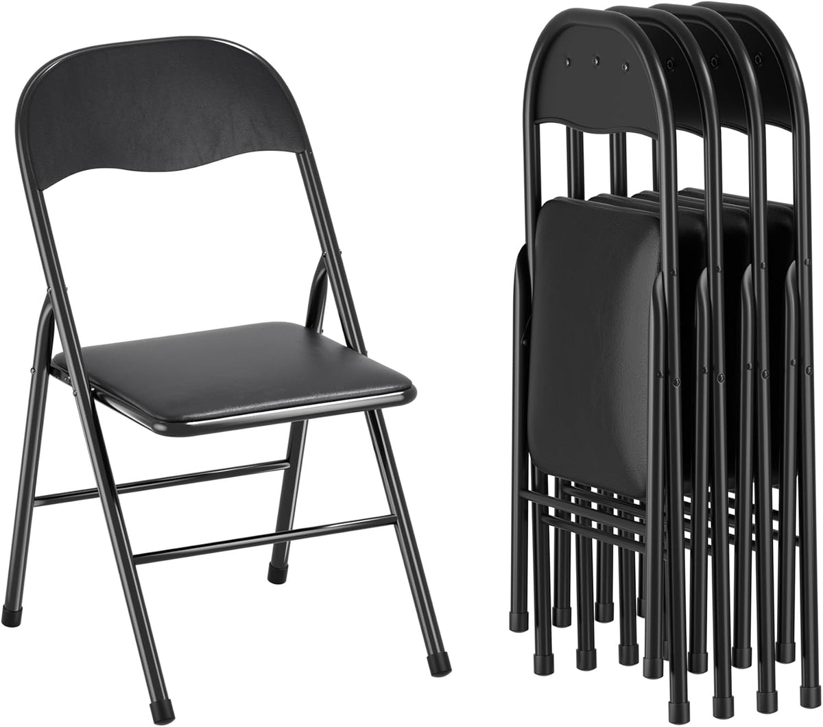 VECELO Folding Chairs Set for Office, Indoor Outdoor, Black