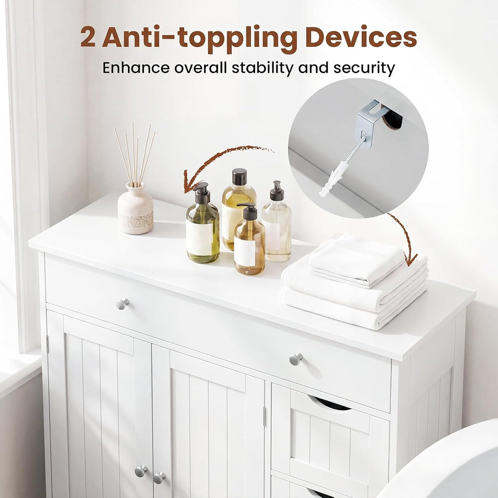 Tangkula Bathroom Floor Cabinet, 4 Drawers, 2 Doors Cabinet (Off White)