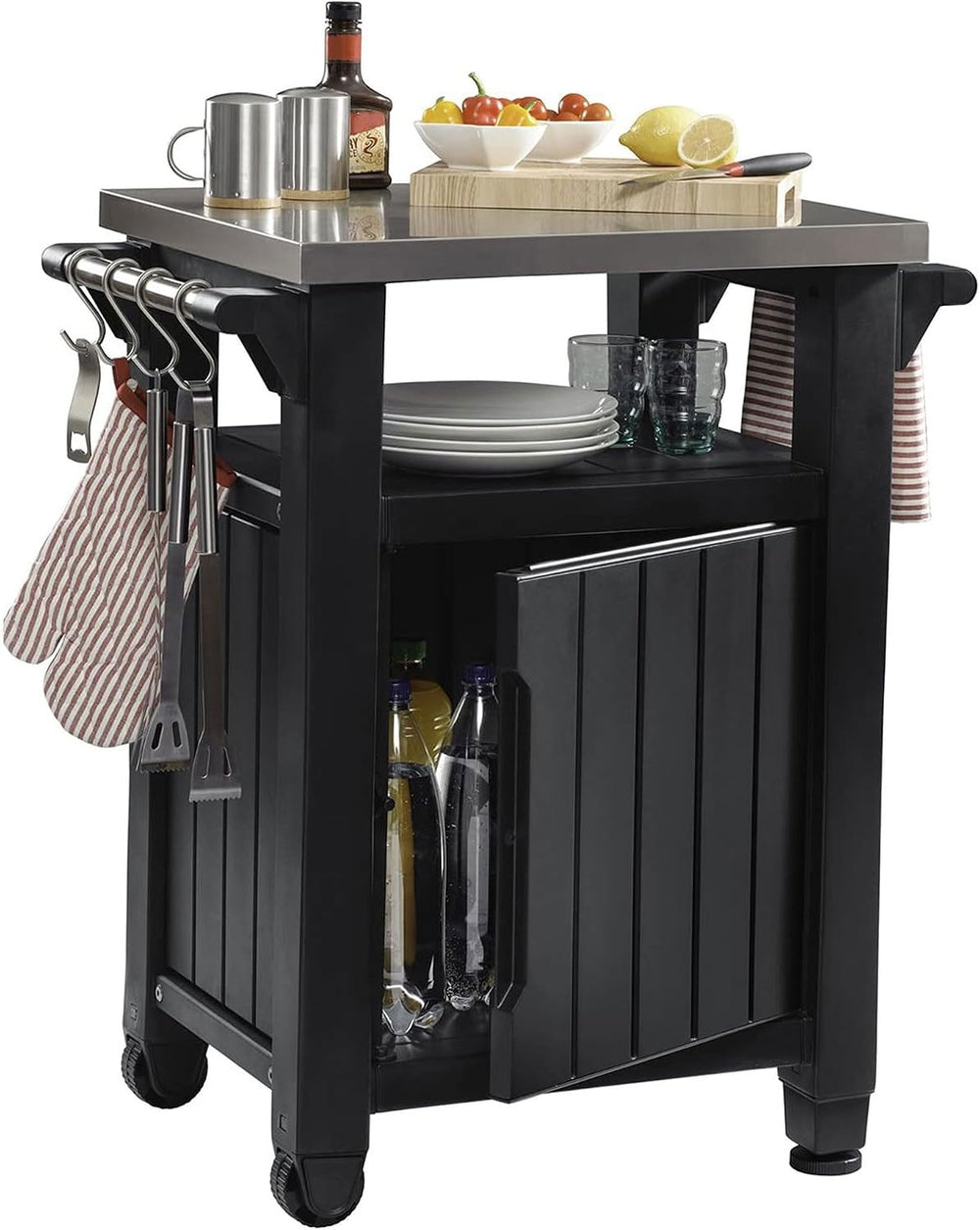 Keter Unity Small 40 Gallon Grill Prep Table and Storage Cart, Grey – BBQ Sta...