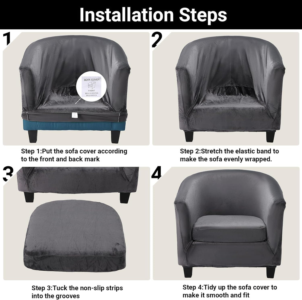 Barrel Chair Slipcovers, 2 Piece Dark Gray Club Armchair Slipcover with Cushi...
