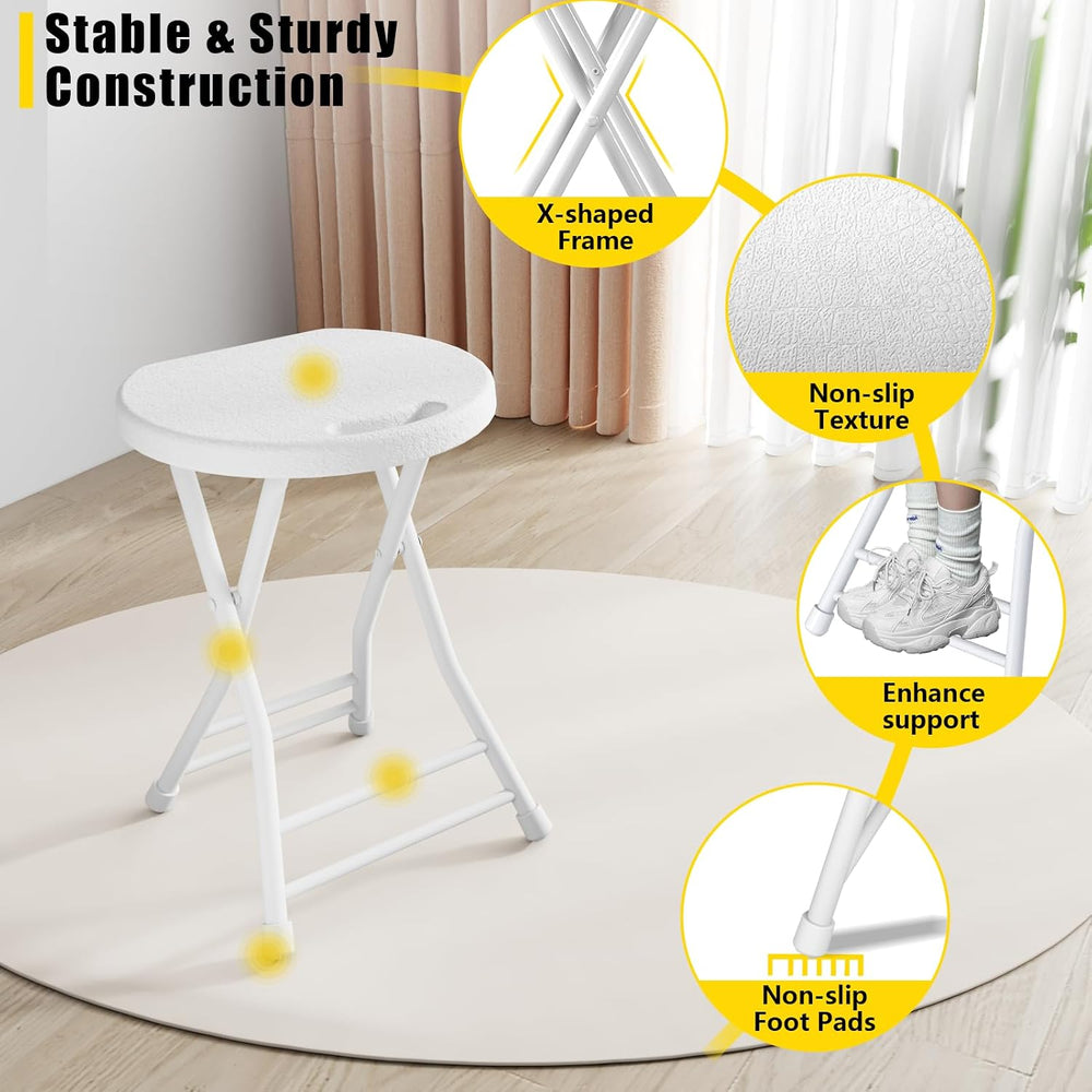 18 Inch Folding Stool with Handle & Steel Frame Pack of 20, White