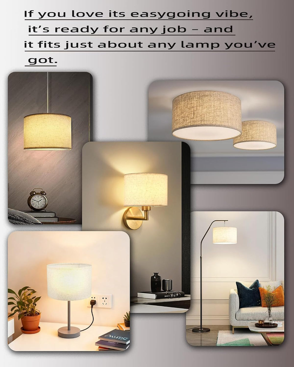 2PCS Natural linen lamp shades Modern Beige Gray Lampshade