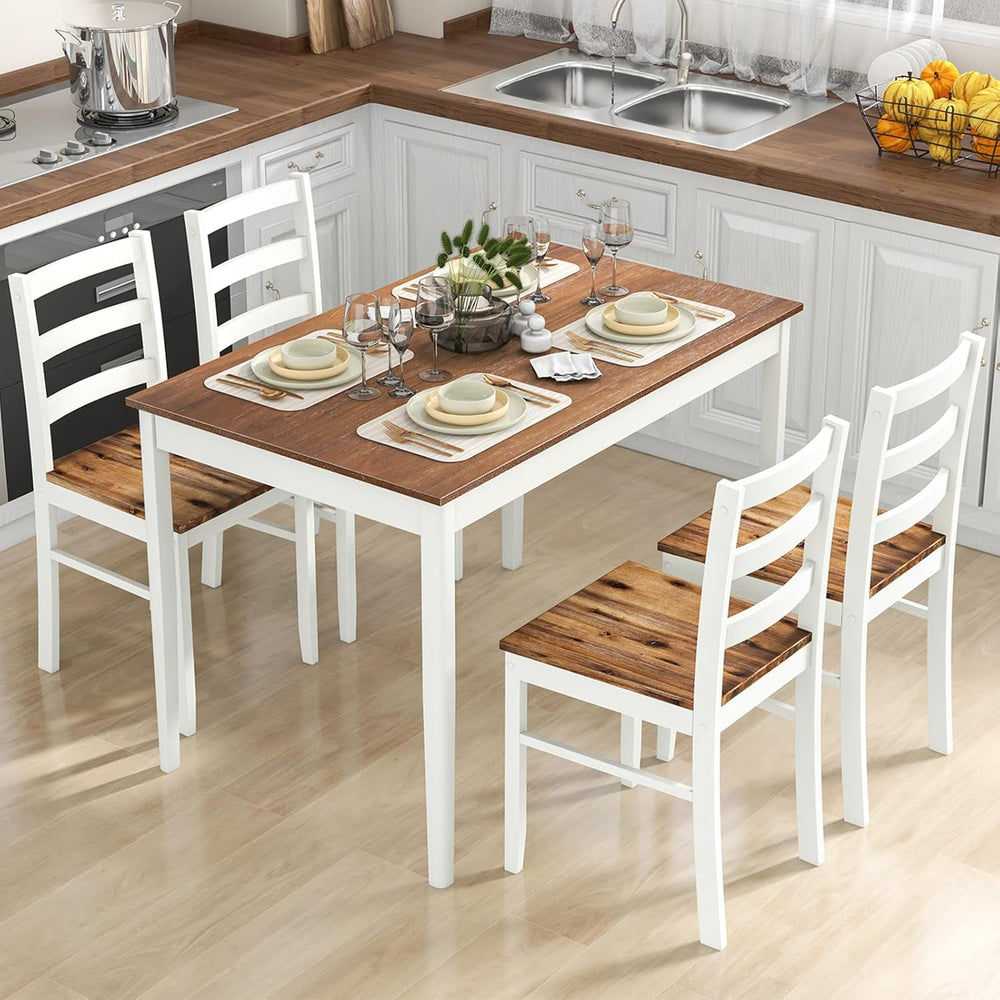 Tangkula Mid-Century Modern Dining Table Set for 4, Wood Kitchen Table Set