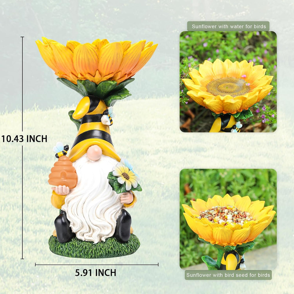 MUMTOP Garden Gnome BirdBath for Outdoor, Bird Baths Bowl Solar LED Light