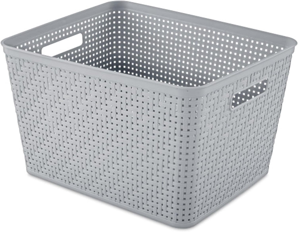 Sterilite Tall Basket, Woven Plastic Storage Organizer Bin, Cement, 6-Pack
