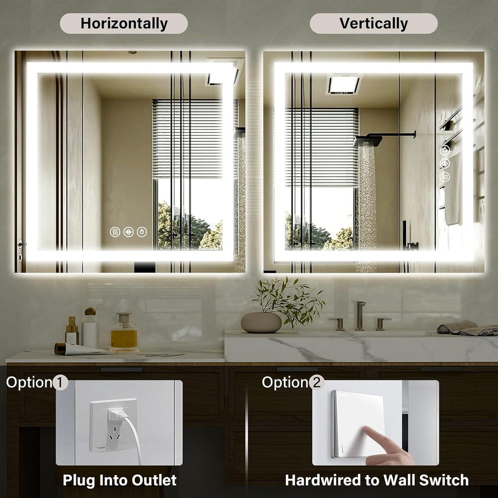 XRAMFY 47"X47" LED Bathroom Mirror, Backlit + Front Lit Wall Mirror